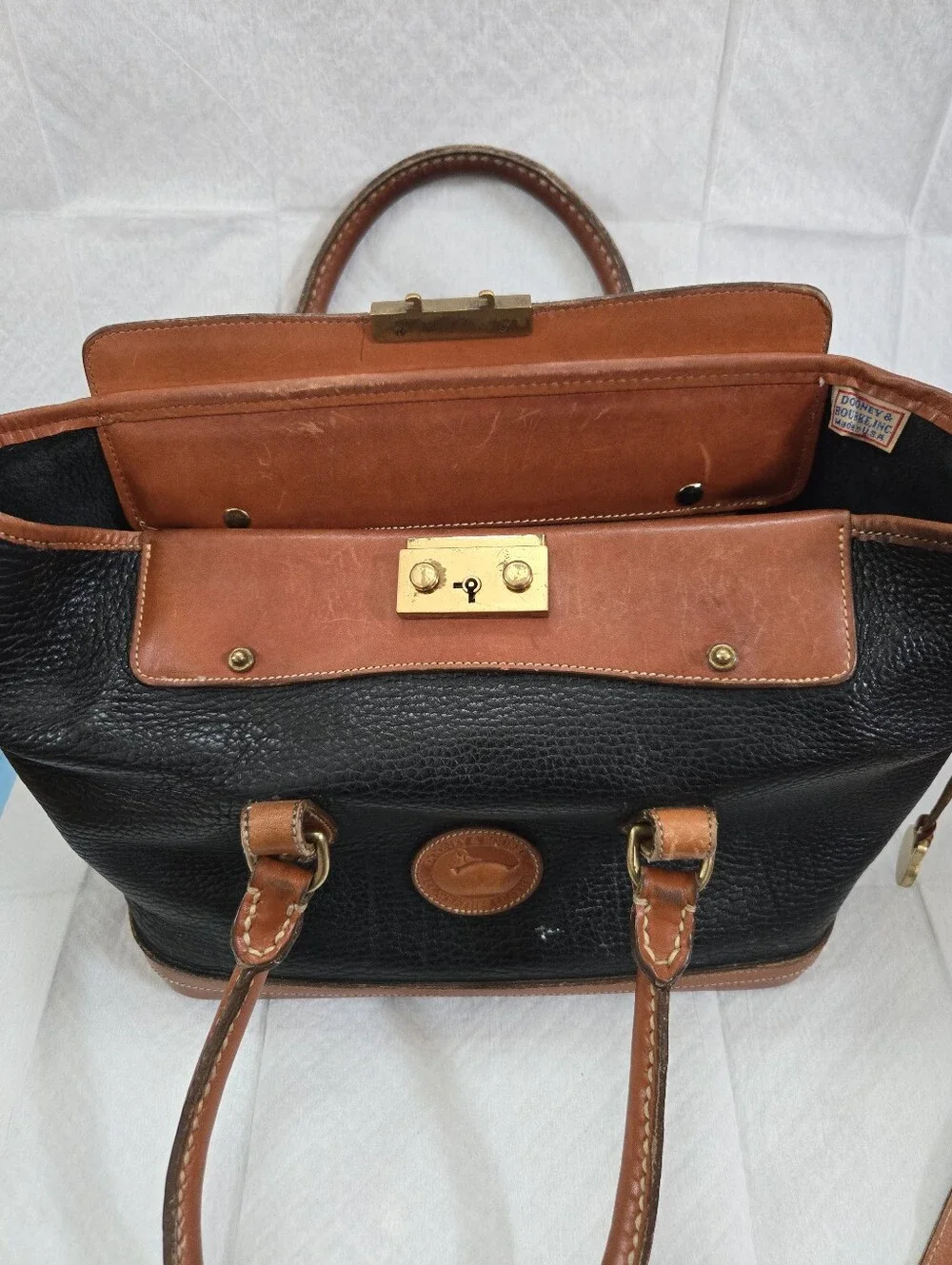 Dooney & Bourke Black and Brown Leather Doctor Satchel